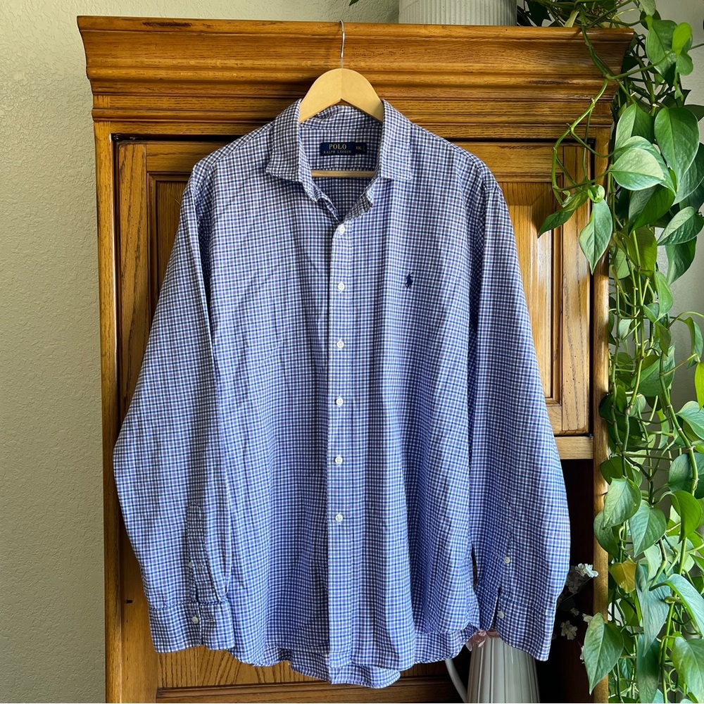 Polo Ralph Lauren Purple Navy 100% Cotton Checked Plaid Button-Down Shirt XXL